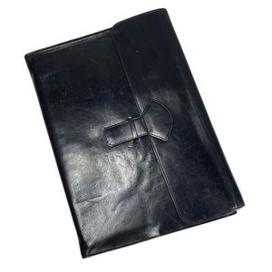 Bottega Veneta 70’s 80’s Executive Leather Portfolio Black Logo Paper Organizer